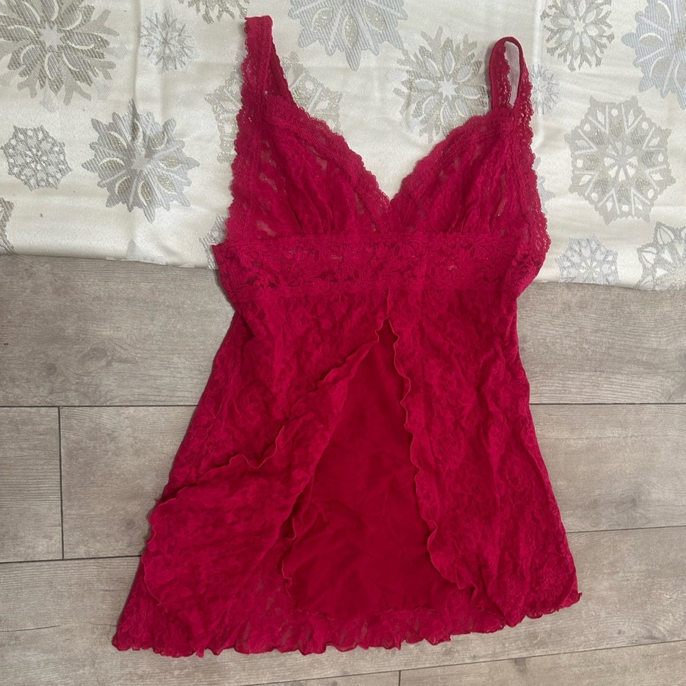 Vintage 90s Hanky Panky Red Lingerie Rosette Lace Chemise Women’s Small Elegant — image 4 of 8